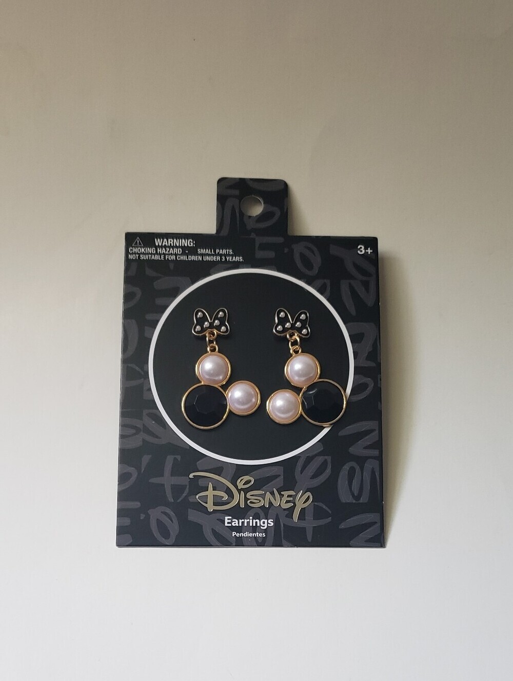 Disney Gold-Tone Black Enamel and Pearl Minnie Drop Earrings